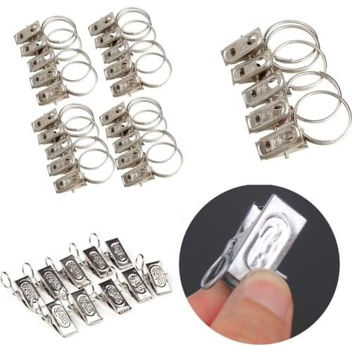 20/40pcs Stainless Steel Curtain Rod Clip Rings Drapery Clips Hook Window Shower Curtain Decorative Curtains Accessories