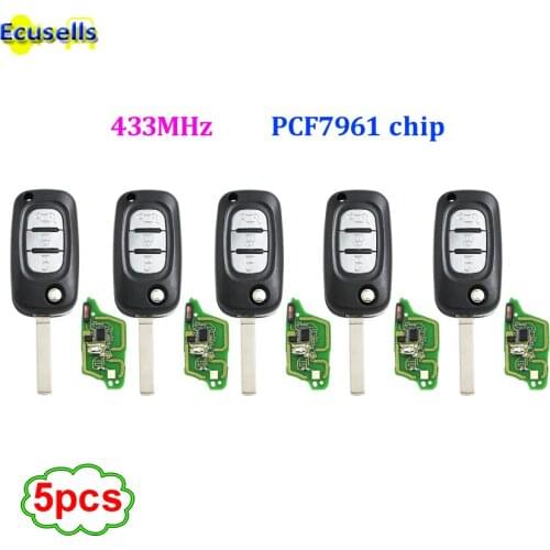 5pcs/lot Flip Remote key fob 3 buttons 433MHZ PCF7961 CHIP for Renault Fluence Megane Scenic Fluence Clio 3 Kangoo Master Modus