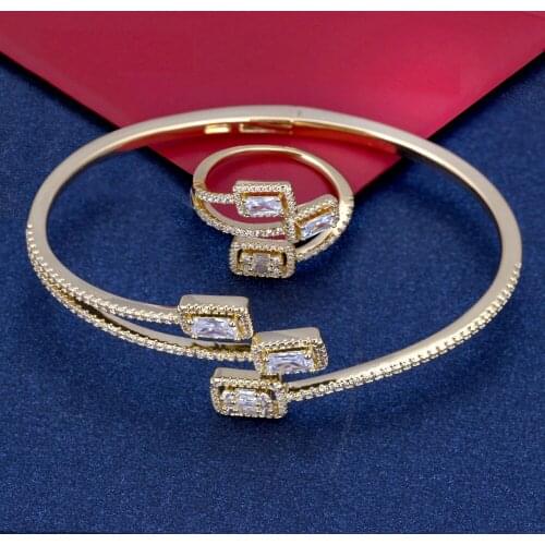 BrideTalk luxury Unique Dubai Bracelet Bangle Ring Sets For Women Wedding Cubic Zircon Crystal CZ Dubai Bridal Jewelry Sets