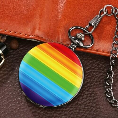 Rainbow Colorful Full Hunter Quartz Pocket Watch 30 cm Black Pocket Chain Retro Men Women Pendant Clock reloj de bolsillo