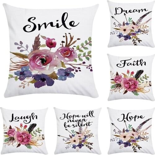 Flowers Leaf Decorative Letters Faith Smile Hope Throw Pillow Case Warm Words Floral Pattern Love Cushion Covers case CR043