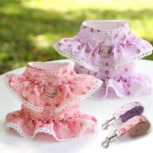 Leads Vest Pet Clothing Dogs Floral Harnesses for Dog Clothes Print Small Costume French Bulldog Summer Purple Boy Collar Perro
