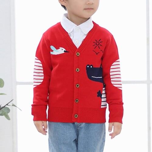 Toddler Kids Knitted Jacket Spring Autumn Cartoon Crocodile Pattern Knit Coat Long Sleeve Warm Coats for Boys