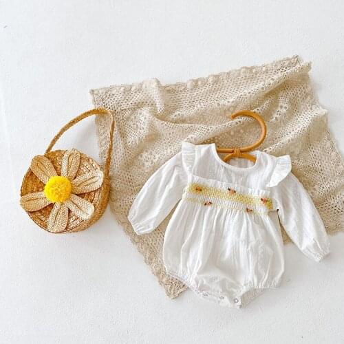 Newborn Baby Romper Clothes Infant Baby Girl Lovely Romper Long Sleeves Flower JumpsuitCute Ruffle Bodysuit
