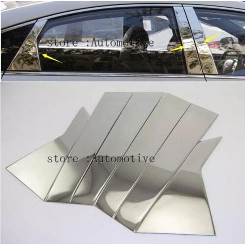 For Hyundai Sonata i45 2015 2016 2017 Car Window Center Pillar Moldings Cover Trim 6PCS Stainless Steel Chrome Auto Exterior