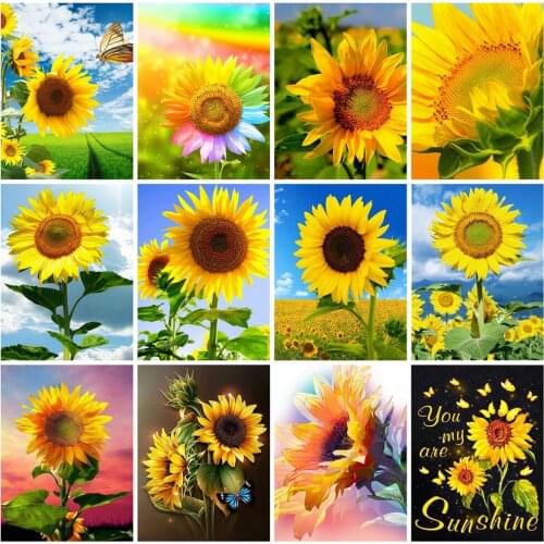 Huacan Full Square Diamond Painting Sunflower 5D DIY Diamond Embroidery Mosaic Art Craft Kit Decorations Home