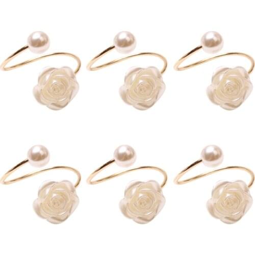Quality 6Pcs/Lot Wedding Pearl Rose Flower Napkin Buckle Napkin Ring Napkin Ring