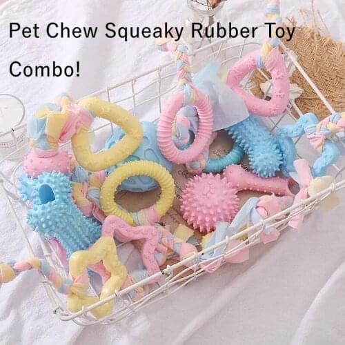 Combo! Pet Chew Squeaky Rubber Toy Pet Thorn Bone Rubber Ring Molar Toy Funny Nipple Ball Toy for Cat dog Interactive Train