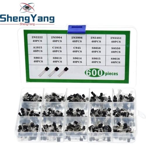 15 value 600pcs Transistor TO-92 Box Kit 2N2222 A1015 C945 C1815 S8050 S8550 S9012 S9013 S9014 S9015 2N3904 2N3906 2N5401 2N5551