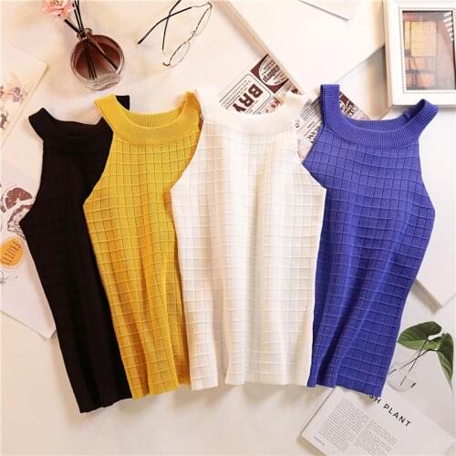 HELIAR 2020 Summer Crop Tops Female Knitted Camis Street Solid Crop Camisole Ladies Camisole Strapless Round Neck Tops For Women