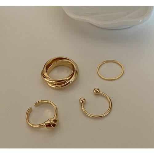 MENGJIQIAO 2021 Fashion Punk Metal Twist Chain Rings For Women Girls 4pcs/lot Adjustable Mid Finger Knuckle Ring Jewelry Gifts