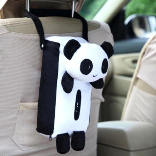 Cute Cartoon Panda Car Seat Back Hanging Plush Tissue Napkin Paper Holder Box