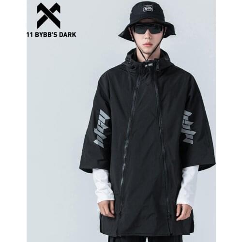 11 BYBBS DARK Men Cargo Jacket Windbreaker Hooded Zipper Jacket Coat Tactical Function Streetwear Techwear loose Autumn Outwear