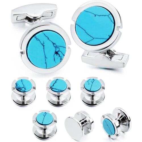 HAWSON 8Pcs Cufflinks Set for Men--Fashion Natural Stone Tuxedo Studs Wedding Shirt Accessories Cuff Buttob 4 Colors Available