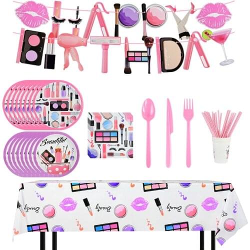Spa Make Up Birthday Theme Party Decoration Disposable Tableware Paper Cup Plate Napkin Banner Wedding Event Girl Party Supplies