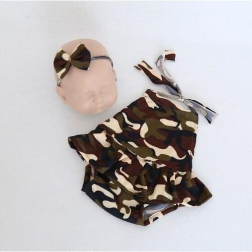 P&W Cool Girls Jumpsuits Newborn Baby Girl Camouflage Romper Jumpsuit Outfits Set Clothes Min Cute Headband 2pc