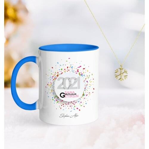 Personalized 2021 I Bring Happiness Blue Mug and Snow Them Kolye-1