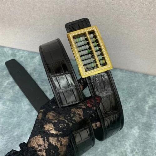 Authentic Real True Crocodile Belly Skin Jade Steel Pin Buckle Men Black Waist Strap Genuine Exotic Alligator Leather Male Belts