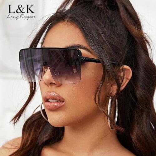 Oversized Rimless Sunglasses Women New Luxury Brand Square Sun Glasses Fashion Flat Top Lens One Piece Men Glasses Gafas de sol