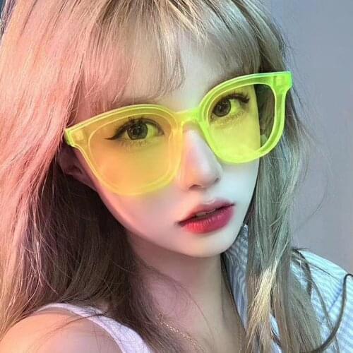 Samjune Fluorescent Green Oval Sunglasses Ladies New 2021 Retro Sun Glasses Men 7 Colors Brand Design Eyeglasses Shades Classic