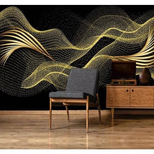 Modern Creative Light Luxury 3D Stereo Golden Leaf Line Wallpaper Living Room TV Bedroom Background Wall Painting 3D Papel Mural