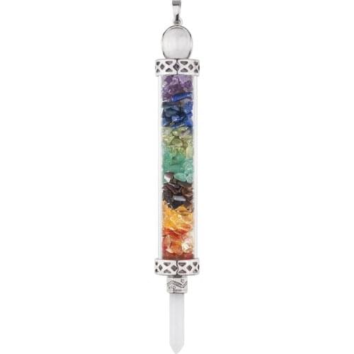 SUNYIK 7 Chakra Chips Stone Wishing Bottle Pendants Necklaces Hexagonal Crystal Point Pendulum Reiki Amulet Jewelry for Unisex