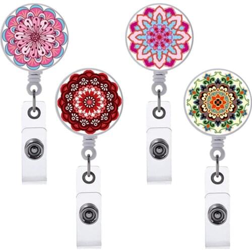 Retractable Badge Reel,Flower Badge Holder Fashion Nurse Badge Clip for ID Card Holders,Badge Office Employee Name Badge
