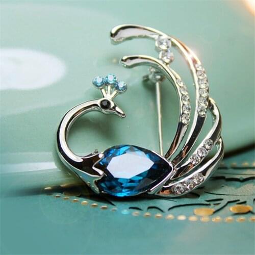 New Fashion Luxury Elegant Big Crystal Peacock Brooches Silver Gold Color Rhinestone Alloy Animal Brooch Lady Party Pins Gifts