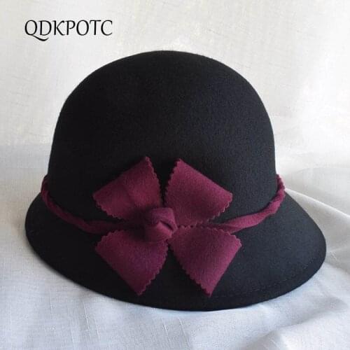 2021 Hat Autumn Winter New Women Wool Flowers Fedoras French Fashion Elegant Banquet Church Felt Hat Outdoor Casual Cap QDKPOTC