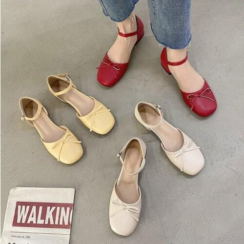Women Sandals Summer Shoes Ankle Strap Dress Soes Woman Flats Bowtie Princess Shoes For Girls Square Toe Zapatos Mujer 9304N