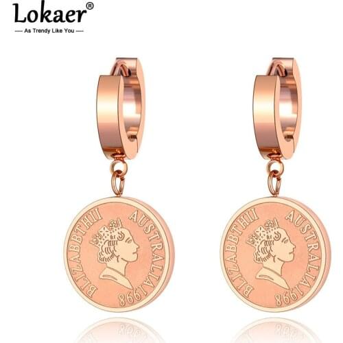 Lokaer Casual/Sporty Style Titanium Steel Queen Avatar Hoop Earrings Trendy Rhinestone Party Earrings Jewelry For Women E20156