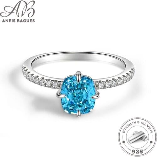 Aneis Bagues S925 Sterling Silver Aquamarine Wedding Rings For Women Sparkling High Carbon Diamond Party Fine Jewelry Wholesale