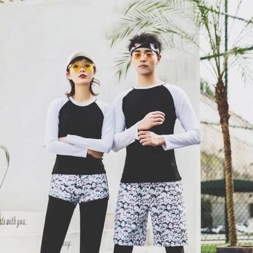 2019 New Men Women Rash Guards Long Sleeve Three Piece Swimsuit For Women Men Stripes Design Slim Sport Swim Wear For Surfing