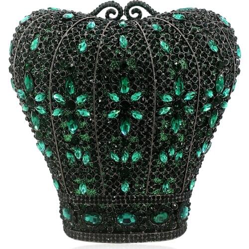 Lady Red/Purple/Pink/Green/Gold Color White Crystal Gold Metal Purse Luxury Elegant Shoulder Dinner Banquet Clutches For Women