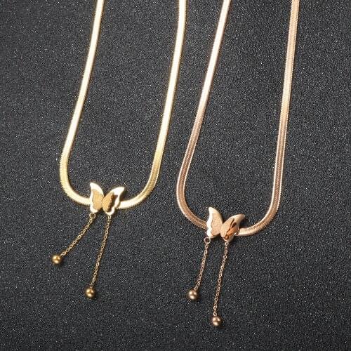 Woman Style European Style Necklace Butterfly Hanging Steel Ball Snake Piece Chain Clavicle Ingot Necklace Jewelry Necklace Gift