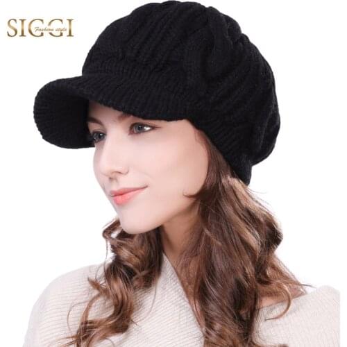 FANCET Women Knitted Newsboy Cap Beanie Winter Hat 100% Merino Wool Autumn for Girl Visor Thick Cabbie Duckbill Caps 10120