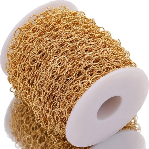 1M 6mm Width Stainless Steel Gold Circle Oval Link Texture Chains for DIY Necklace Jewelry Making Handmade Findings Wholesale