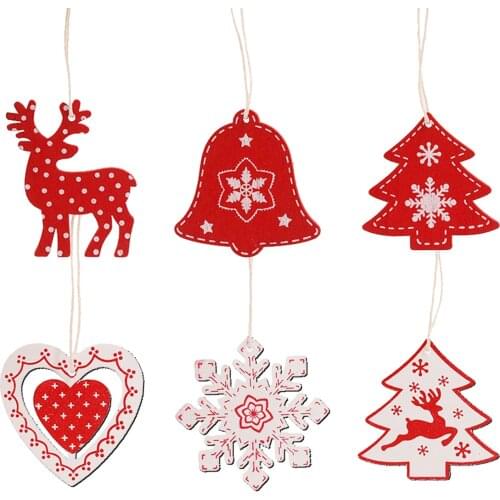 10Pcs Set Wood Christmas Tree Decor Elk Snowflake Bell Christmas Pendant & Drop Ornaments Xmas Hanging Decoration Gifts