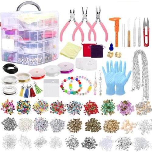 2015 Pieces DIY Necklace Bracelet Jewelry Making Supplies Kit with Assorted Beads Charms Findings Wire Cord Pliers