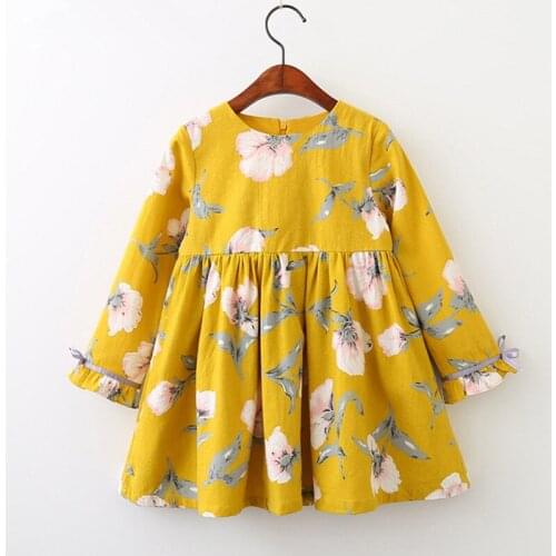2019 Girl dress with long sleeves / Floral print dress for girl / Strawberry print dress