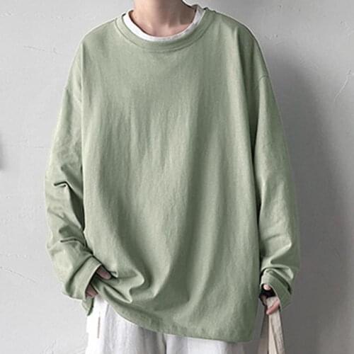 2021 Stylish T-shirt Solid Color All Match Skin-friendly Breathable O Neck Long Sleeve Men T-shirt Easy to Wash for Daily Wear