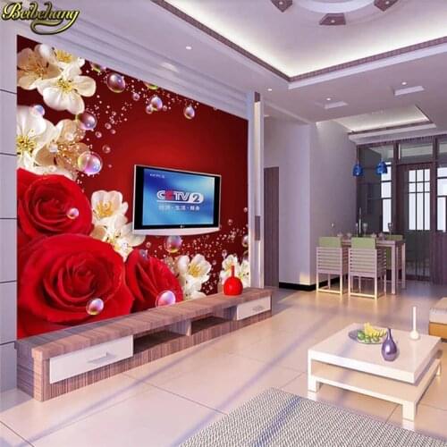 Beibehang 3d stereoscopic wallpaper Large mural Retro TV background living room bedroom lotus painting green leaf papel de pared