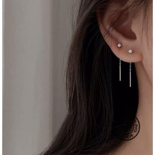 925 Sterling Silver Earrings For Women Set Gold Tassel Black Zircon Simple Retro Punk Design Fashion Lady Wedding Jewelry INEFFA