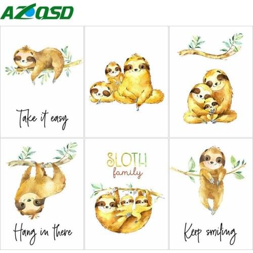 AZQSD Full Kits Diamond Painting Sloth Cartoon Picture Of Rhinestones Diamond Embroidery Animals Mosaic Decor For Home
