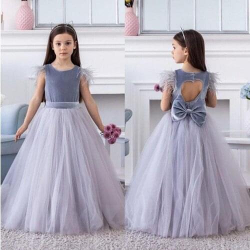 Lanvender Girls Princess Ball Gowns Bow Back Open Back Girls Birthday Party Dresses Normal Celebration Dresses Custom Handmade