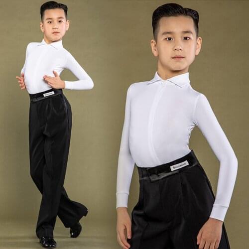White Latin Dance Shirt For Boys Long Sleeve Ballroom Blouse Performance Costume Tap Dancewear Salsa Dancing Outfit JL2846