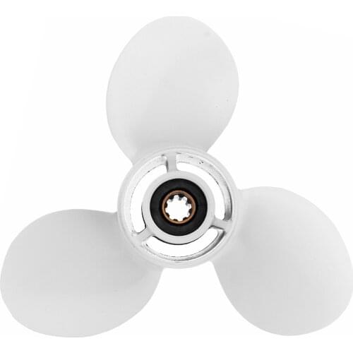 White Boat Outboard Propeller 3 Blades R Rotation 8 Spline Tooth For Yamaha 9.9-15HP 63V-45945-00-EL Aluminum Alloy 9 1/4 x 10