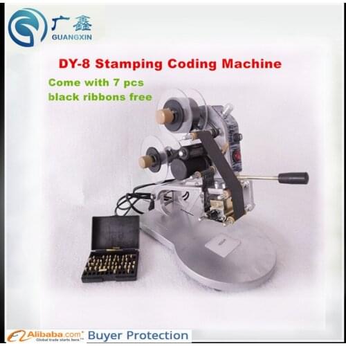 Free Shipping Hot Code Printer Dy-8 (Manual) expiry date coding printer usage on labels paper and bags with 7 pcs black ribbon