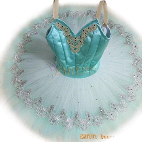 Turquoise Green White Women Professional Ballet Pancake Tutus Ombre Color Custom Made Platter Ballet Stage Performance Costume