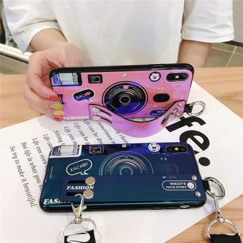 Camera Phone Case for iPhone 11 Pro max X Xs max XR 7 8 6 6S plus Glossy Soft Silicone Cases Cover with Strap Bracelets Lanyard